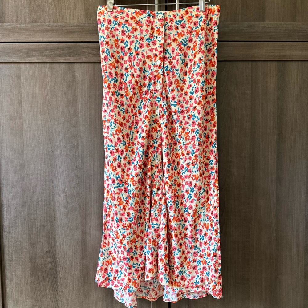 Rails Floral Midi Skirt in Cream with Red & Teal Floral Print